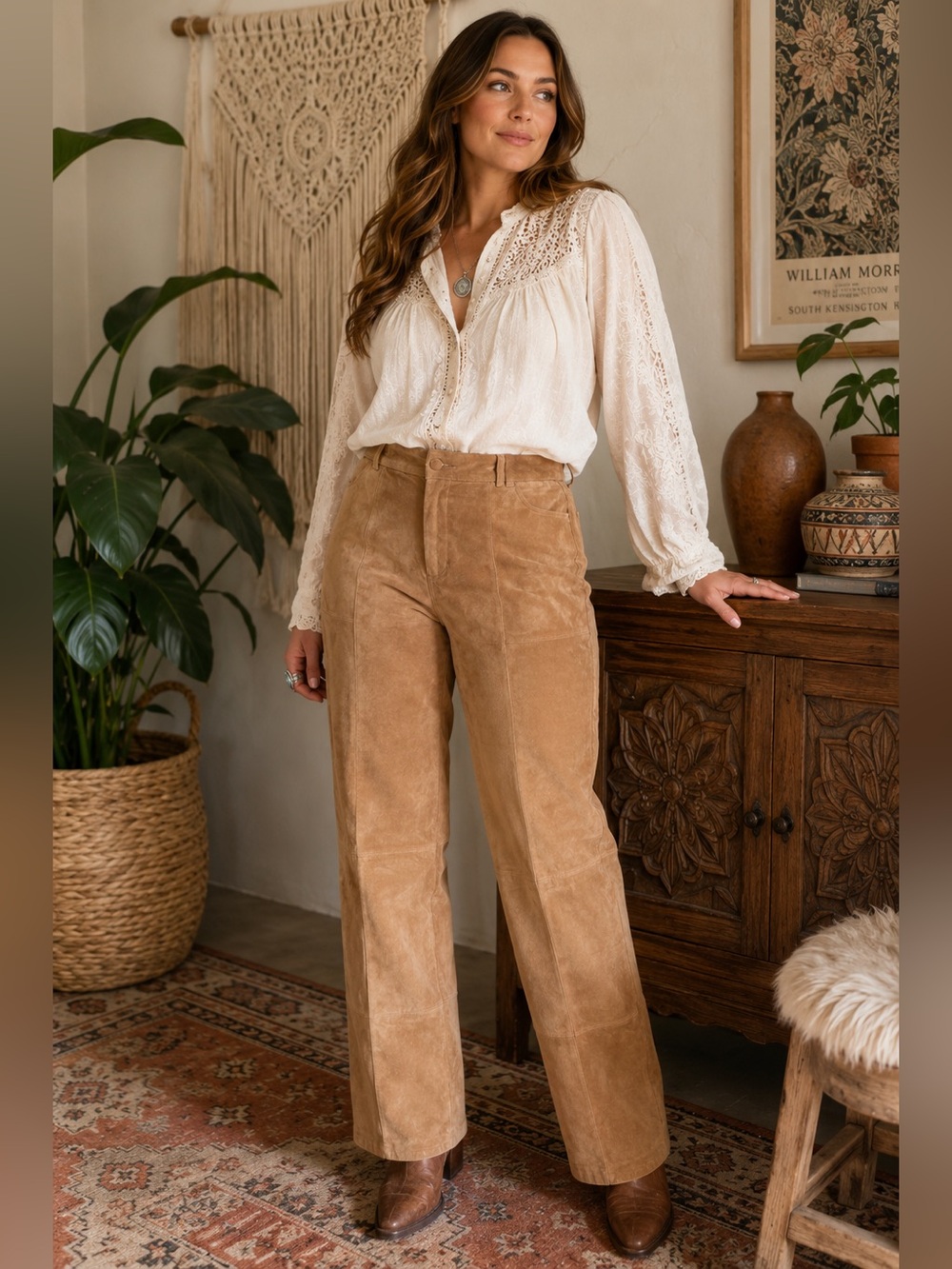 Vintage NWT St. John’s Bay Genuine Suede Leather Pants Tan Size 14 Straight Leg